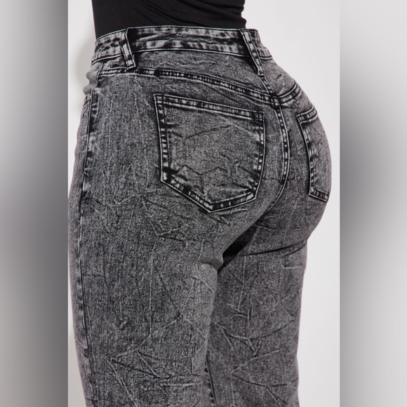 Take You There Stacked Straight Leg Jeans - Acid Wash Black - Picture 2 of 5